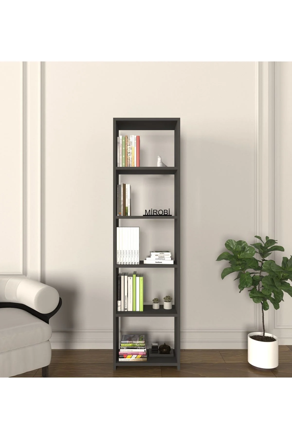 Rubik 5 Raflı 40 Cm Dekoratif Kitaplık Çam Kitaplık Ofis Kitaplığ