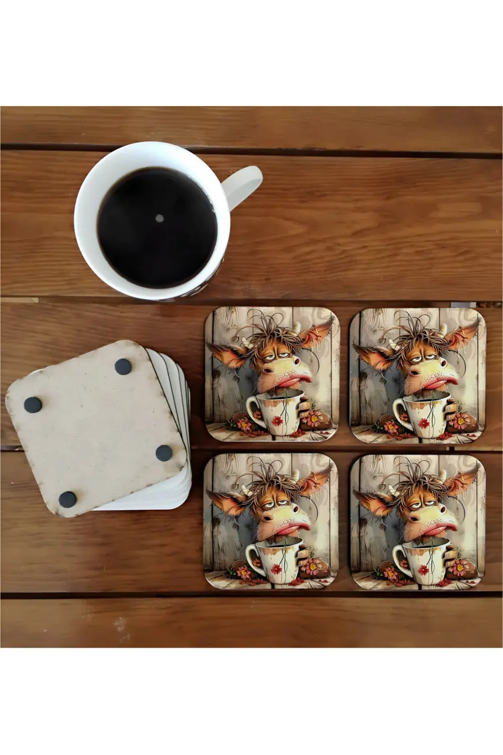 Ruh öküzüm komik hayvan figürlü ahşap bardak altlığı