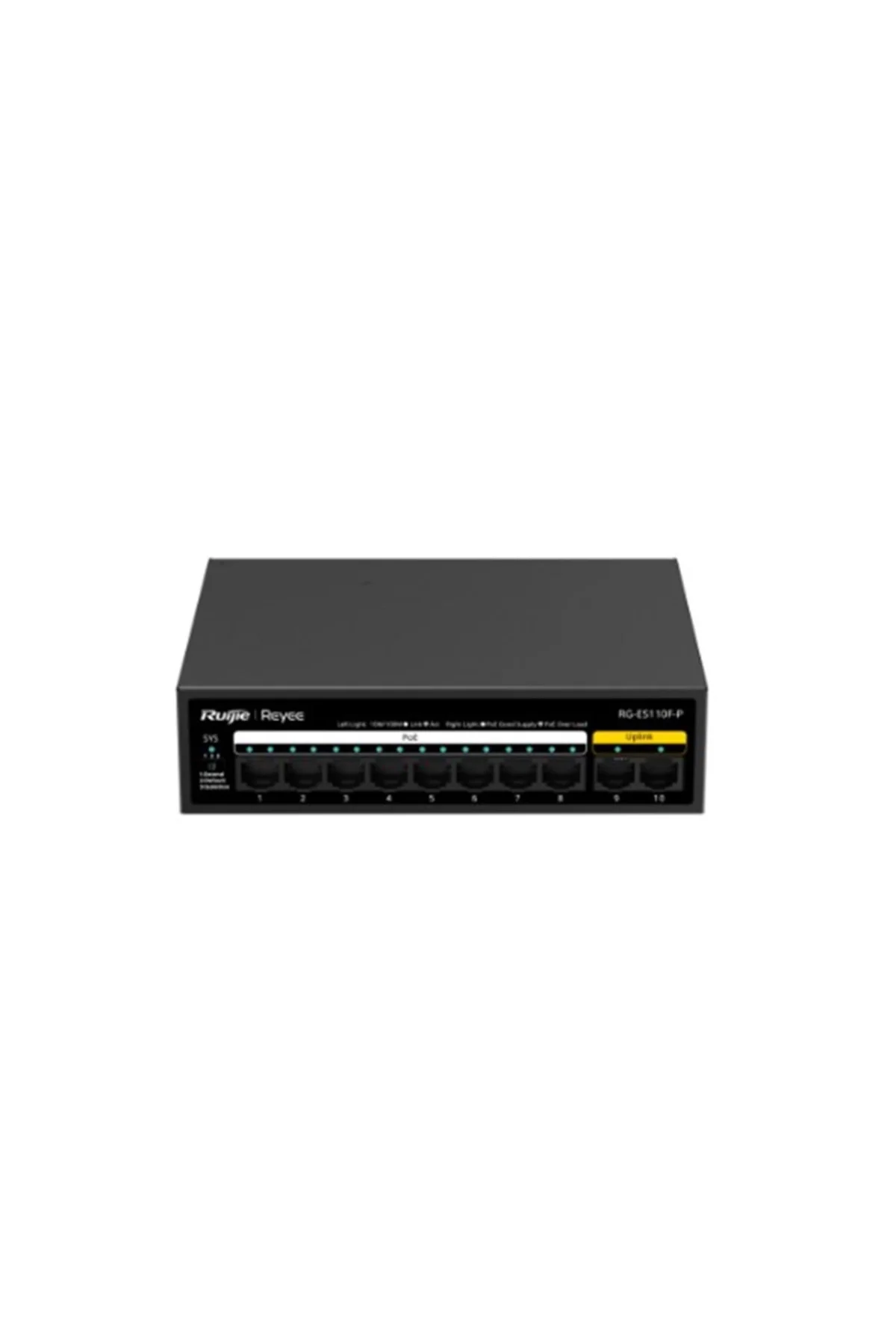 RUIJIE REYEE RG-ES110F-P 10 Port, 8 Port MegaBit POE, 110W, 2 Port Uplink, Metal Kasa Switch RUIJIE REYEE RG-ES110F-P 10 Port, 8 Port MegaBit POE, 110W, 2 Port Uplink, Metal Kasa Switch