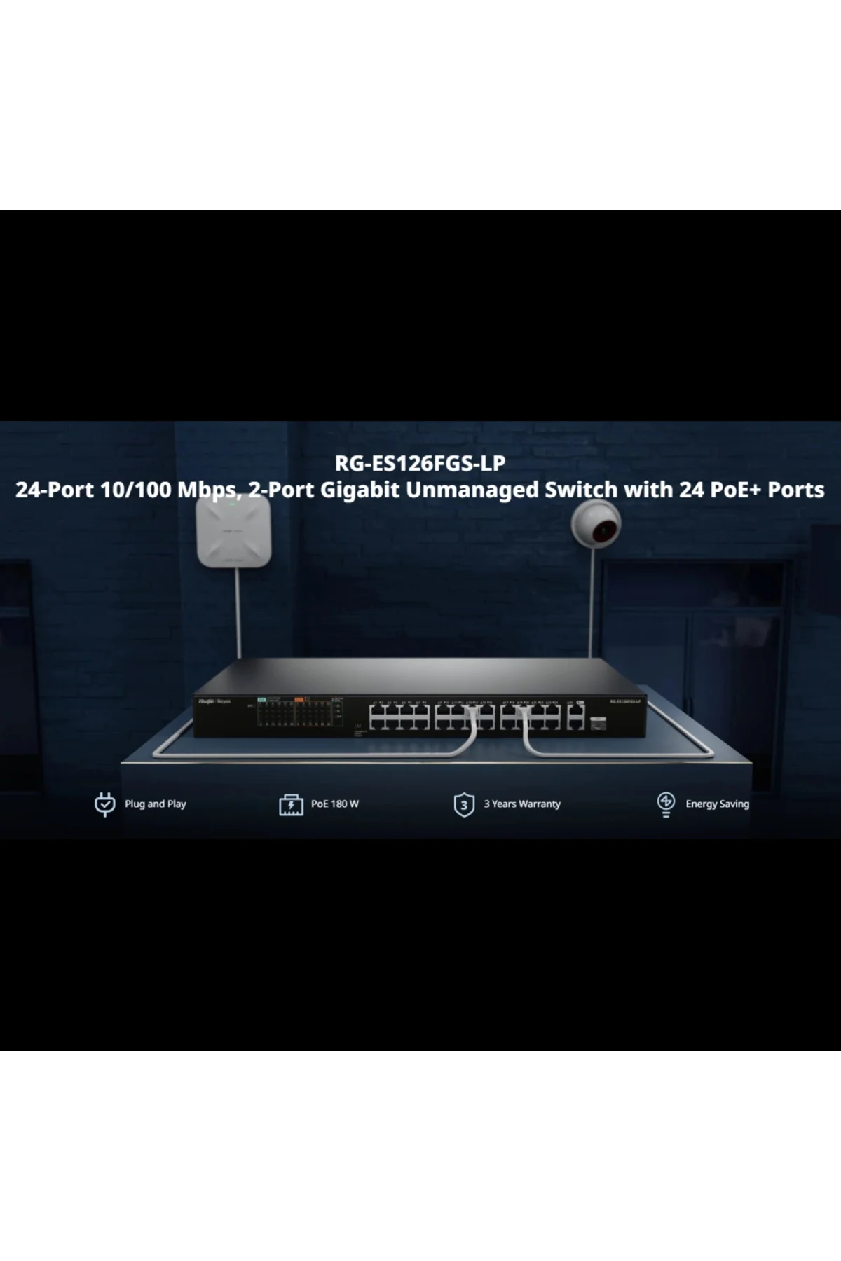 Ruıjıe Reyee Rg-es126fgs-lp 26 Port, 24 Port Megabit Poe, 180w, 2 Port Gigabit Uplink, 1 Port Giga