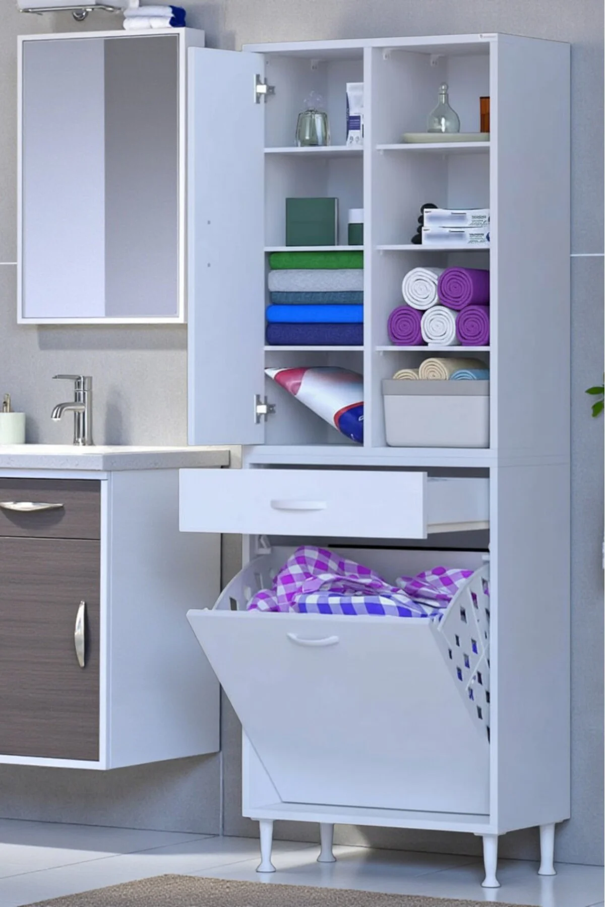 Rule Sepetli Banyo/Mutfak Dolabı 55 cm Genişliğe Sahip 55x171x32,