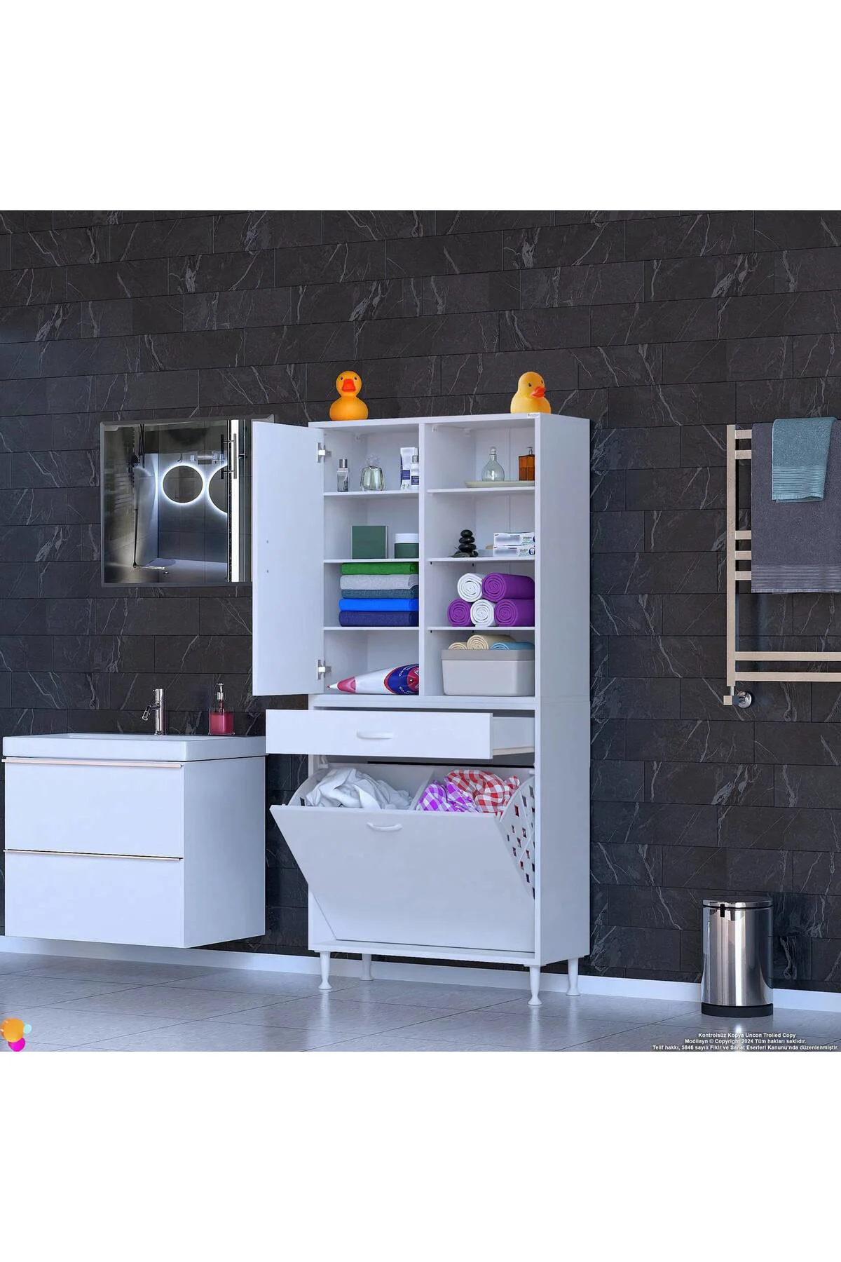 Rule Sepetli Banyo/Mutfak Dolabı 75 cm Genişliğe Sahip 75x171x32,