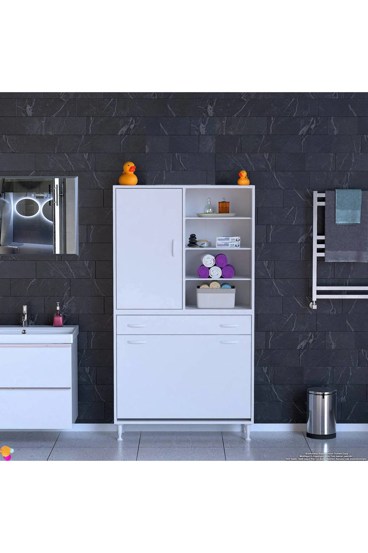 Rule Sepetli Banyo/Mutfak Dolabı 100 cm Genişliğe Sahip 100x171x3