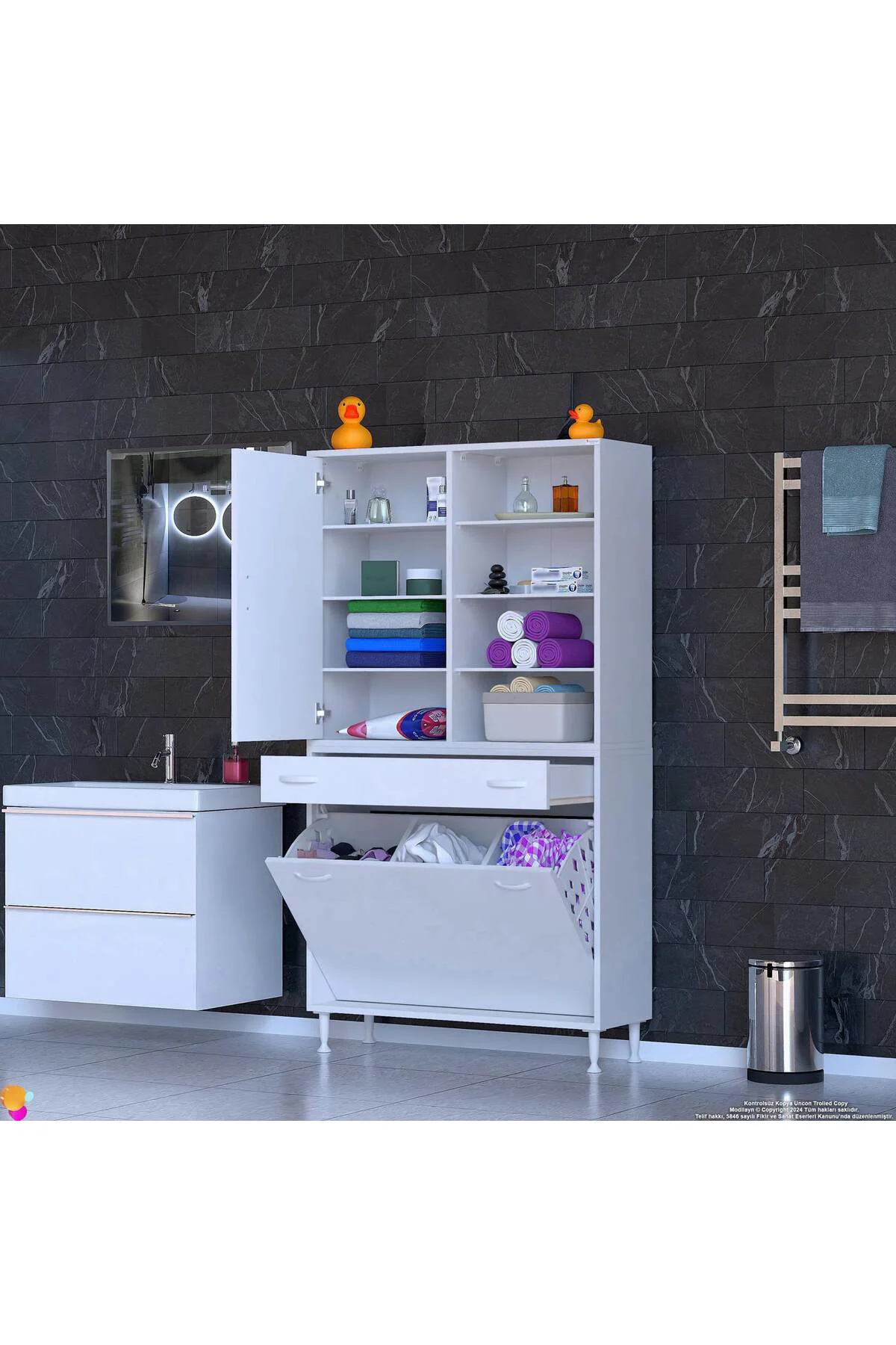 Rule Sepetli Banyo/Mutfak Dolabı 95 cm Genişliğe Sahip 95x171x32,