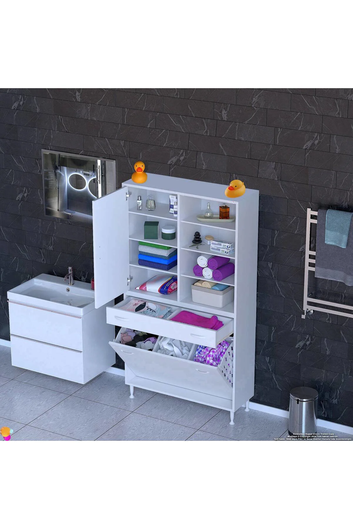 Rule Sepetli Banyo/Mutfak Dolabı 100 cm Genişliğe Sahip 100x171x3