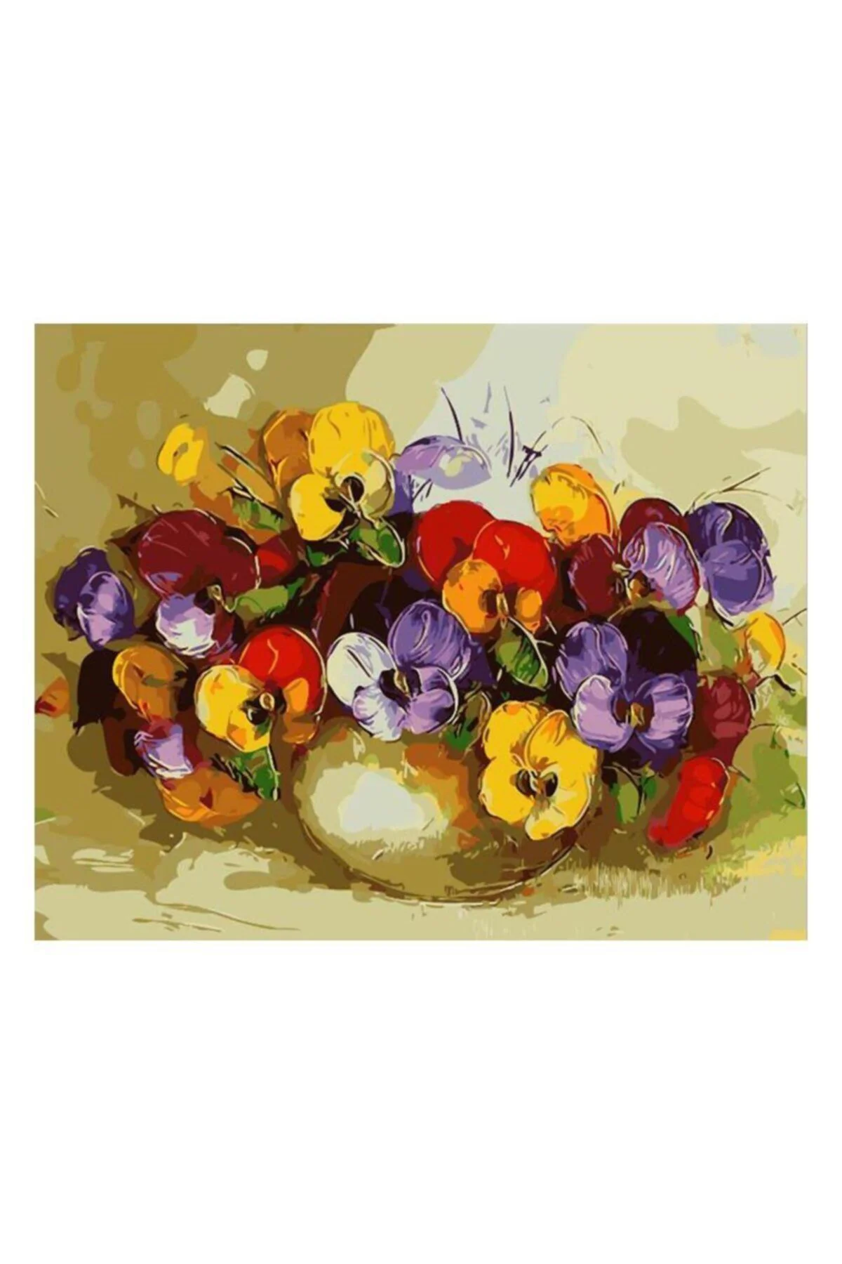 Rulo Çerçevesiz Kasnaksız Bez Canvas Renkli Menekşeler Sayılarla 