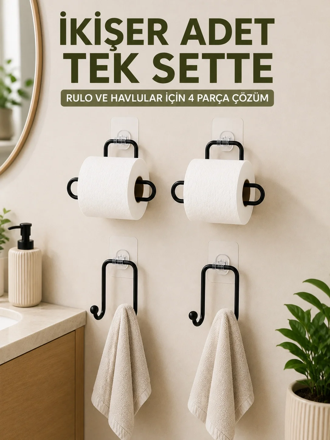 Rulo Kağıt Tutucu ve Havlu Bez Askılığı Seti 2’şer Adet Toplam 4 Parça Rulo Kağıt Tutucu ve Havlu Bez Askılığı Seti 2’şer Adet Toplam 4 Parça