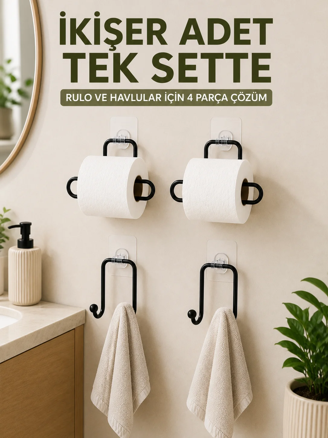 Rulo Kağıt Tutucu ve Havlu Bez Askılığı Seti 2’şer Adet Toplam 4 Parça Fiyatı, Yorumları ve Özellikleri