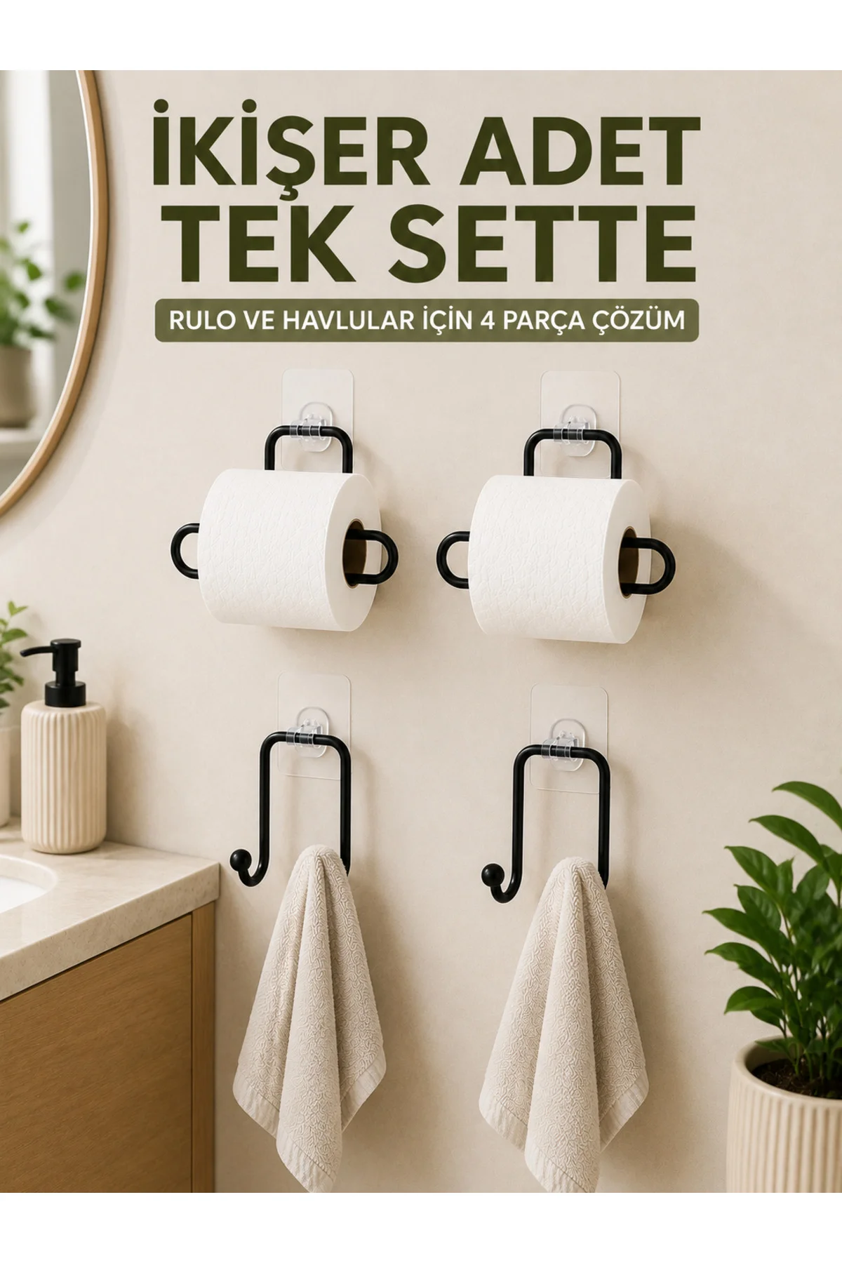 Rulo Kağıt Tutucu ve Havlu Bez Askılığı Seti 2’şer Adet Toplam 4 Parça Rulo Kağıt Tutucu ve Havlu Bez Askılığı Seti 2’şer Adet Toplam 4 Parça