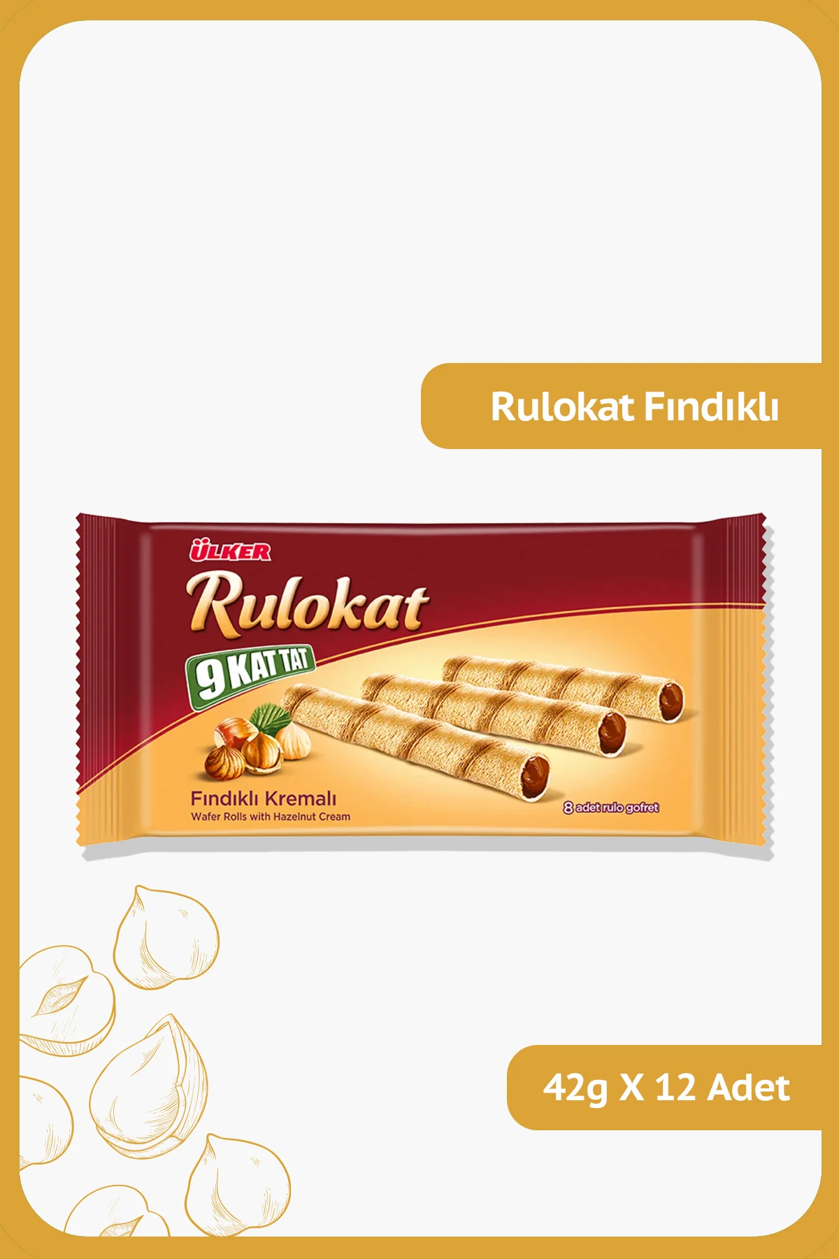 RULOKAT 9 Kat Tat - Fındıklı Rulo Gofret - 42 gram - 12 Adet
