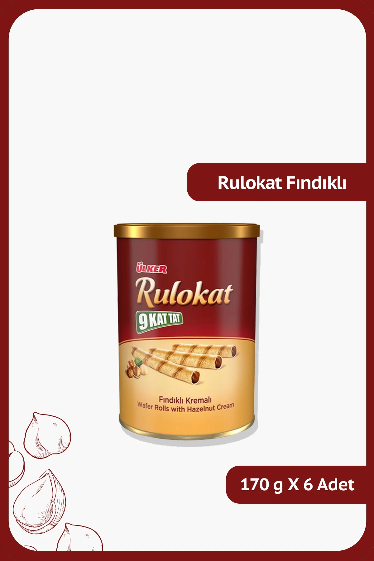 RULOKAT Fındık Kremalı Teneke Kutu Gofret - 170 gram - 6 Adet