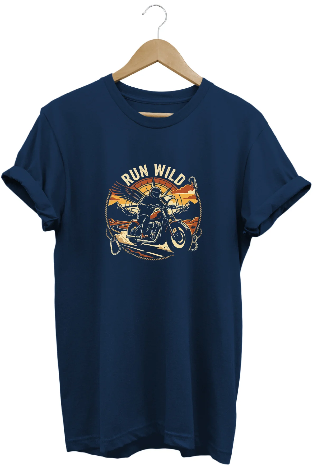 Run Wild Motorsiklet Baskılı Erkek Tişört Vintage Retro Tasarım B