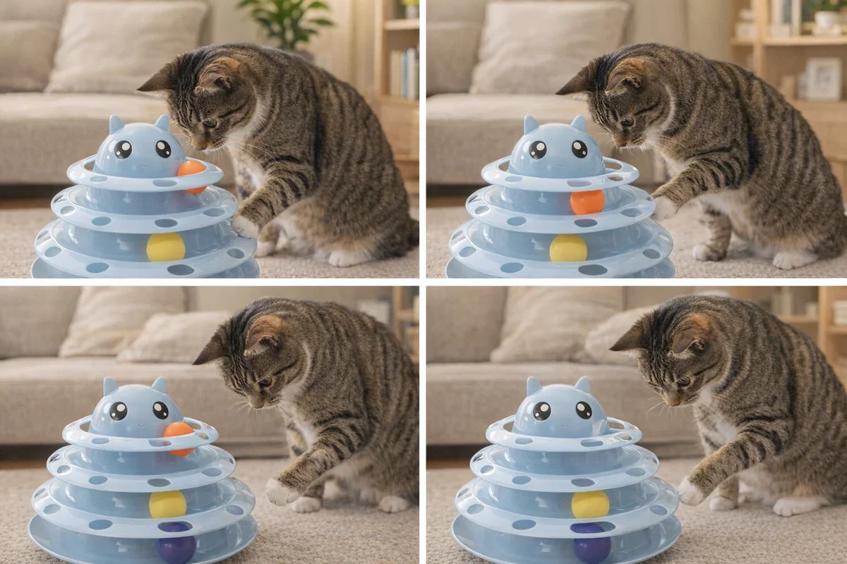 Runaway 3 Katlı Top Kanallı Kedi Oyuncağı Kedi Başlı Tasarım