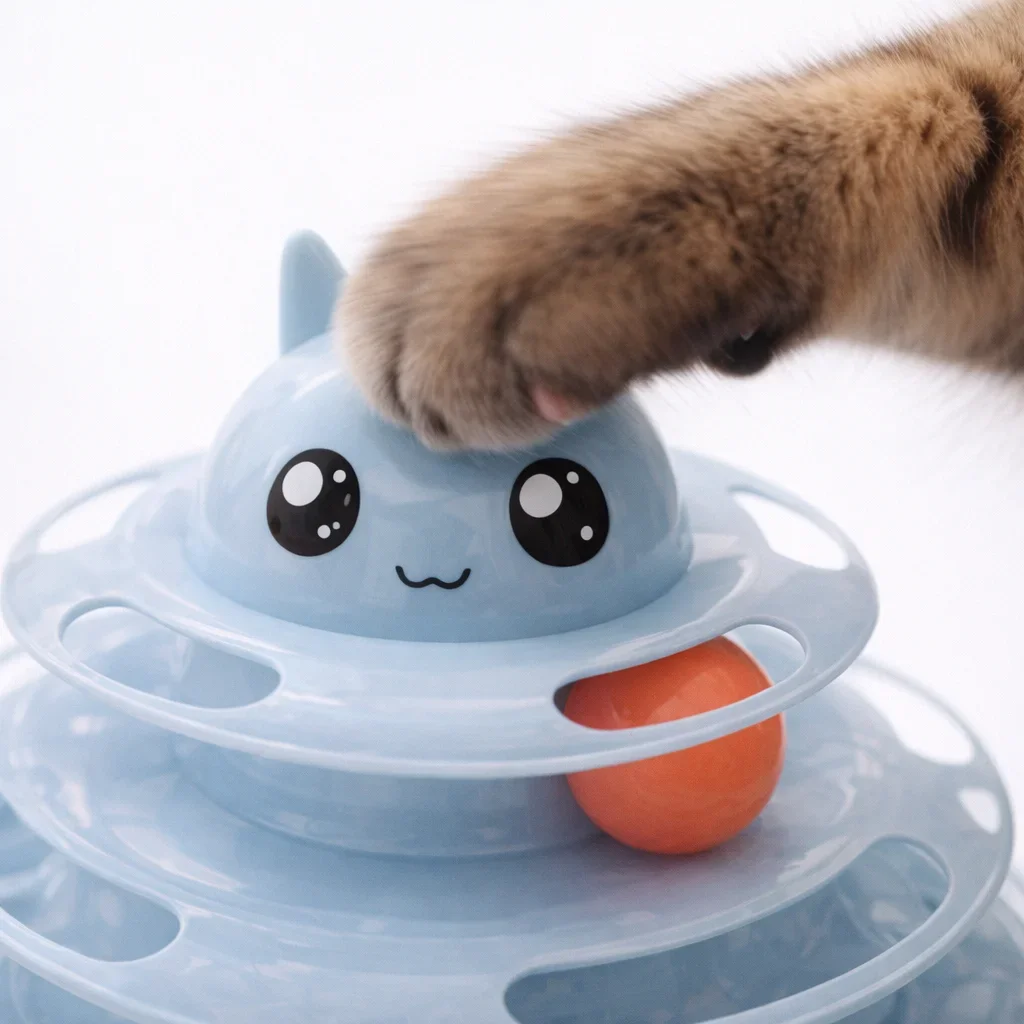 Runaway 3 Katlı Top Kanallı Kedi Oyuncağı Kedi Başlı Tasarım