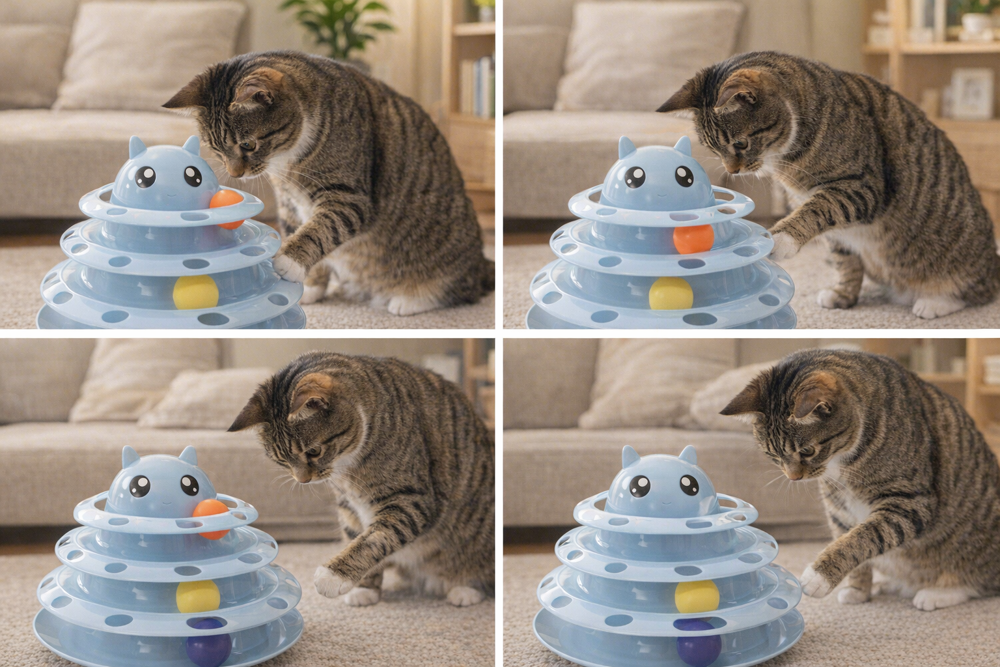 Runaway 3 Katlı Top Kanallı Kedi Oyuncağı Kedi Başlı