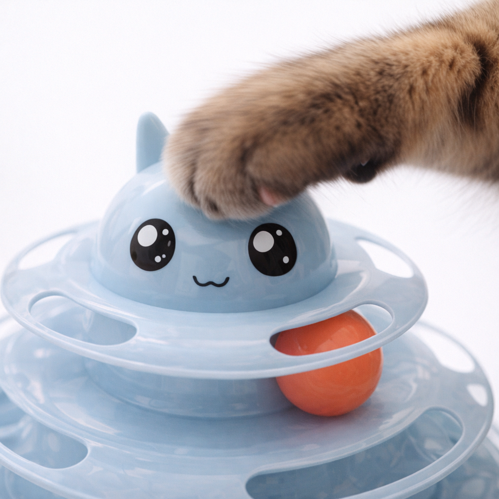 Runaway 3 Katlı Top Kanallı Kedi Oyuncağı Kedi Başlı