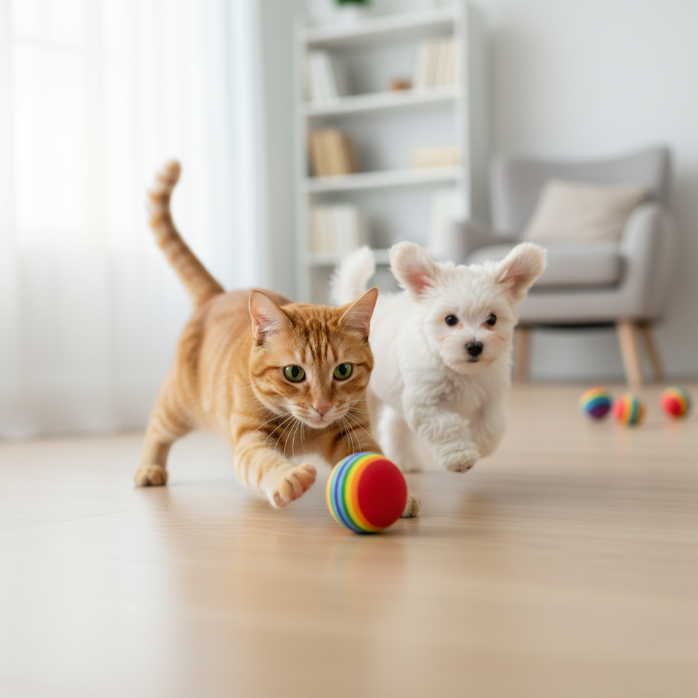 Runaway Gökkuşağı Renkli Kedi Köpek Oyun Topu 2’li