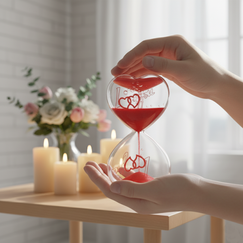 Runaway Kalp Şeklinde Jel Kum Saati - Romantik Dekor