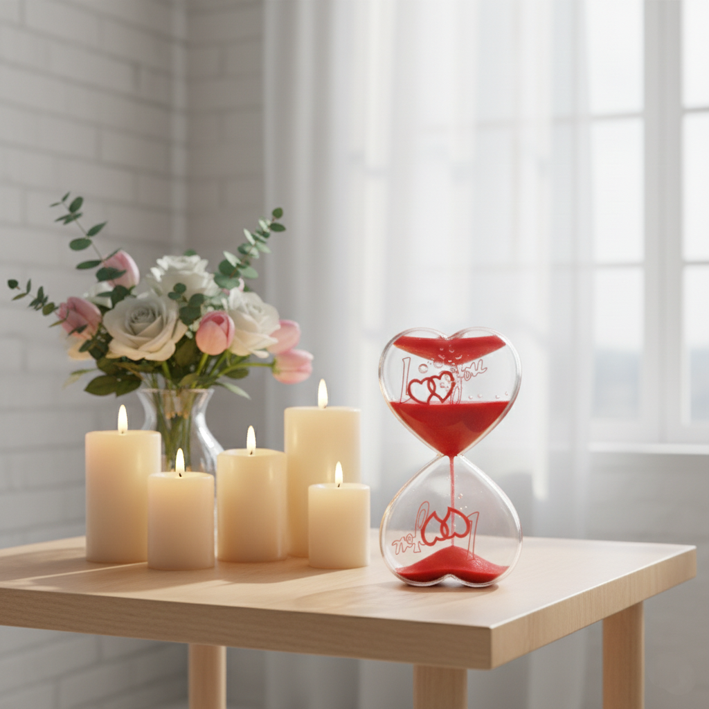 Runaway Kalp Şeklinde Jel Kum Saati - Romantik Dekor