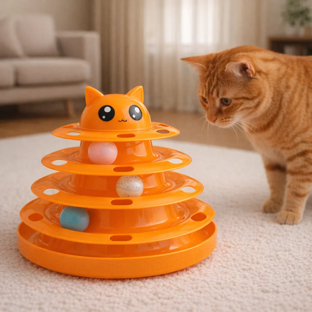 Runaway Kedi Başlıklı 3 Katlı İnteraktif Top Parkuru Oyuncağı