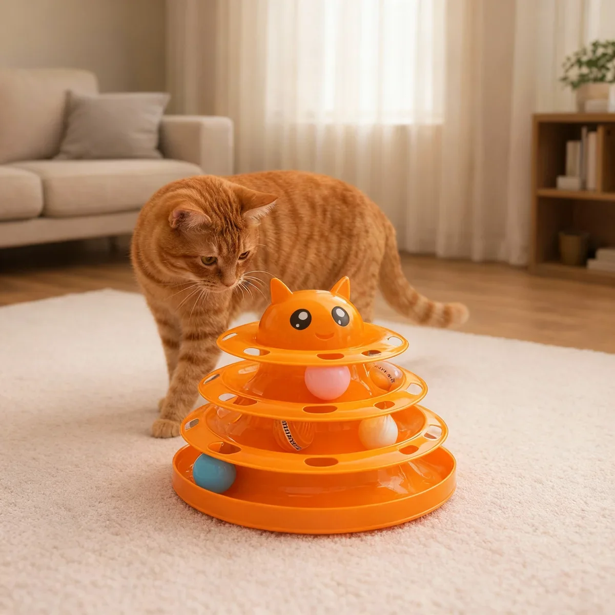 Runaway Kedi Başlıklı 3 Katlı İnteraktif Top Parkuru Oyuncağı