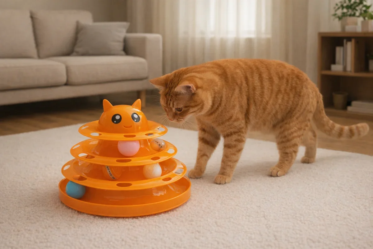 Runaway Kedi Başlıklı 3 Katlı İnteraktif Top Parkuru Oyuncağı