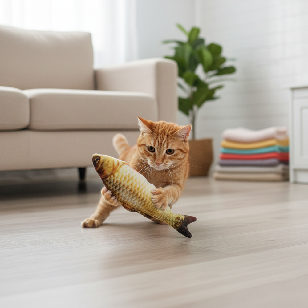 Runaway Peluş Balık Kedi Oyuncağı Av İçgüdüsü Oyunu