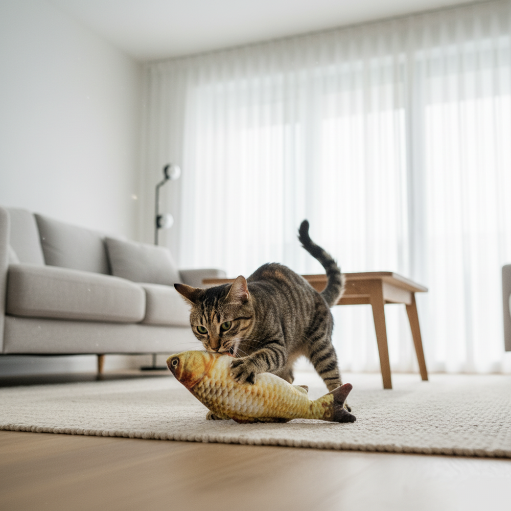 Runaway Peluş Balık Kedi Oyuncağı Av İçgüdüsü Oyunu