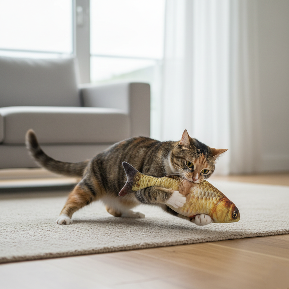 Runaway Peluş Balık Kedi Oyuncağı Av İçgüdüsü Oyunu