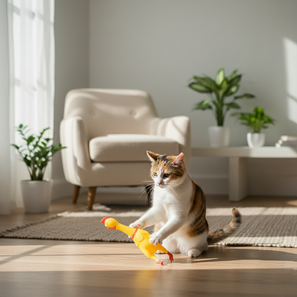 Runaway Ses Çıkaran Tavuk Kedi Köpek Oyuncağı 16 cm
