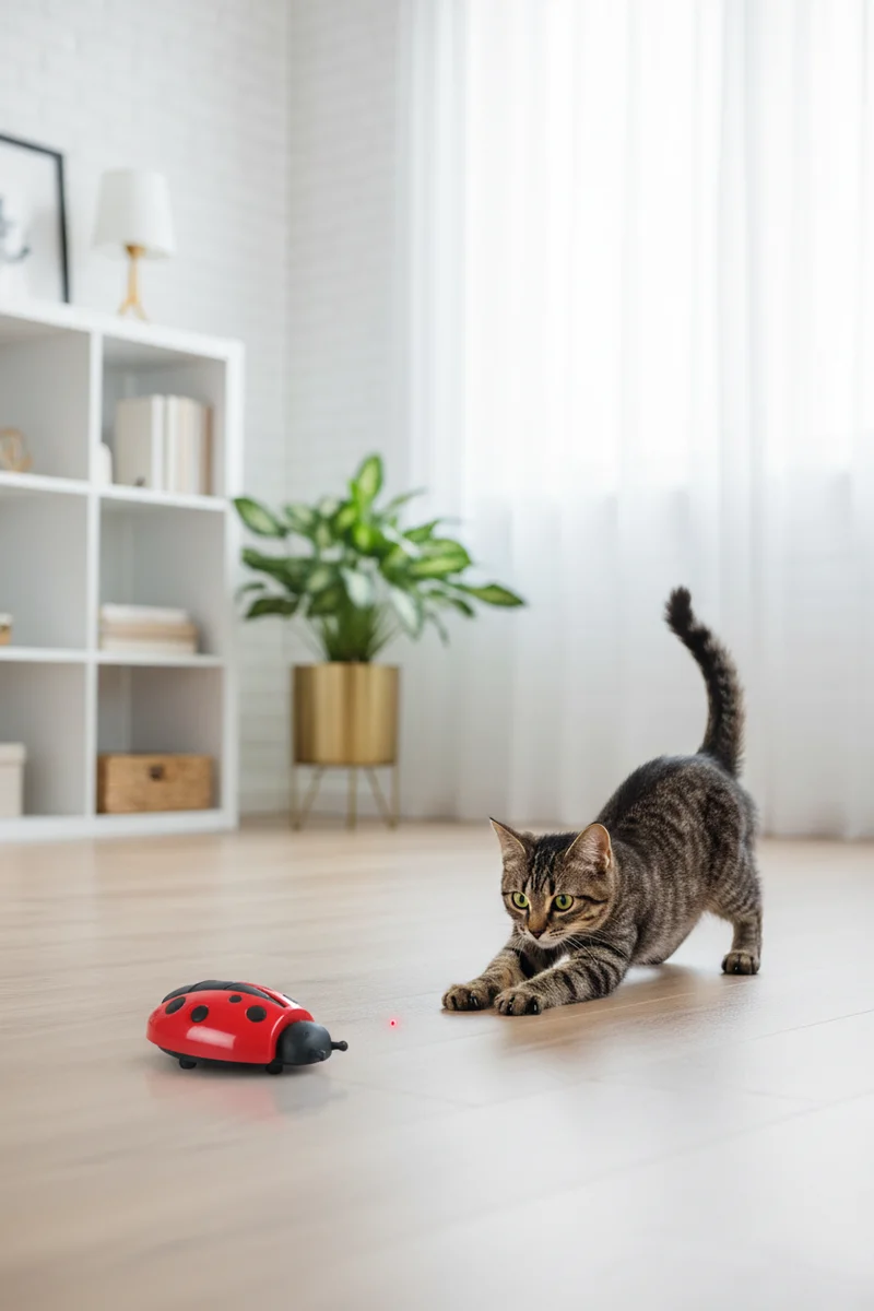 Runaway Uğur Böceği Hareketli Kedi Oyuncağı Kurmalı