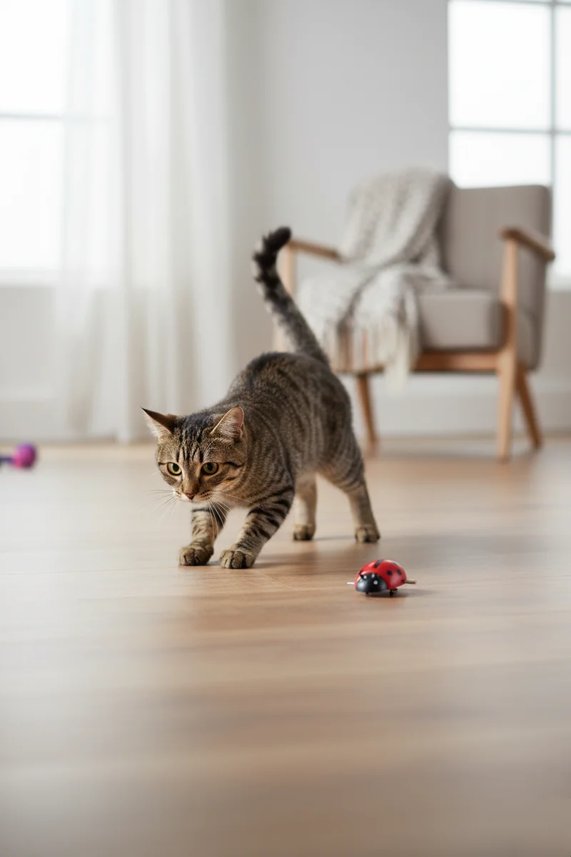 Runaway Uğur Böceği Hareketli Kedi Oyuncağı Kurmalı
