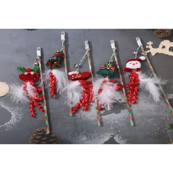 Runaway Yılbaşı Temalı Zilli Kedi Oltası Oyuncağı Eğlenceli Tasar