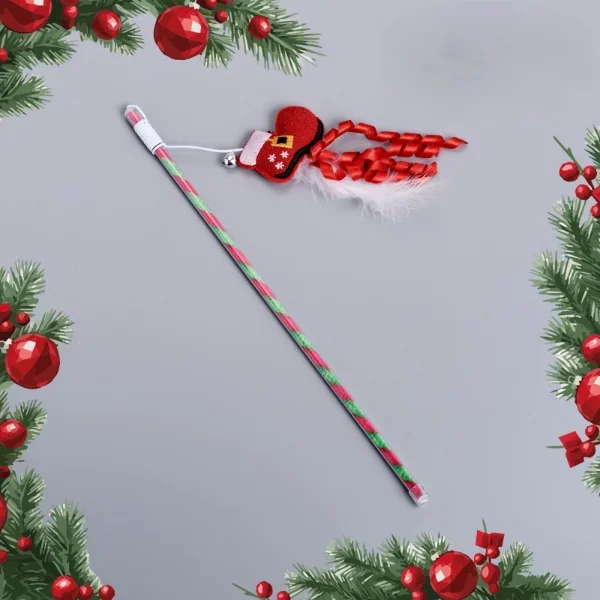 Runaway Yılbaşı Temalı Zilli Kedi Oltası Oyuncağı Eğlenceli Tasar