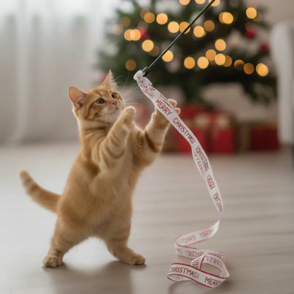 Runaway Yılbaşı Temalı Kedi Oyun Oltası Renkli Şeritli