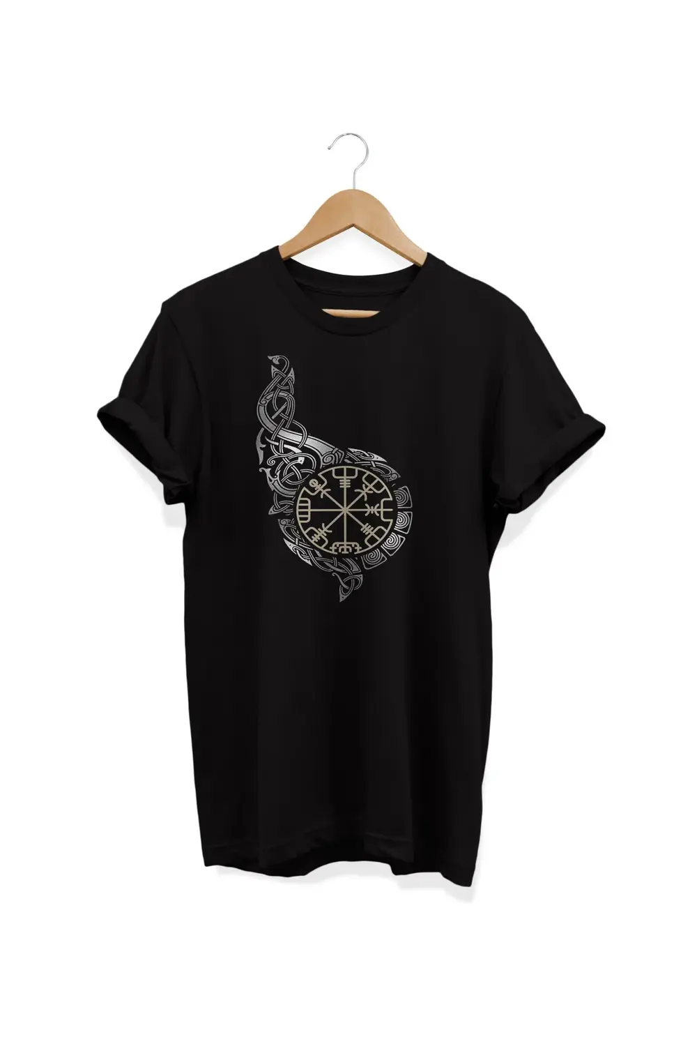 , Rune Baskılı, %100 Pamuk, Bisiklet Yaka, Oversize T-shirt, Büyü