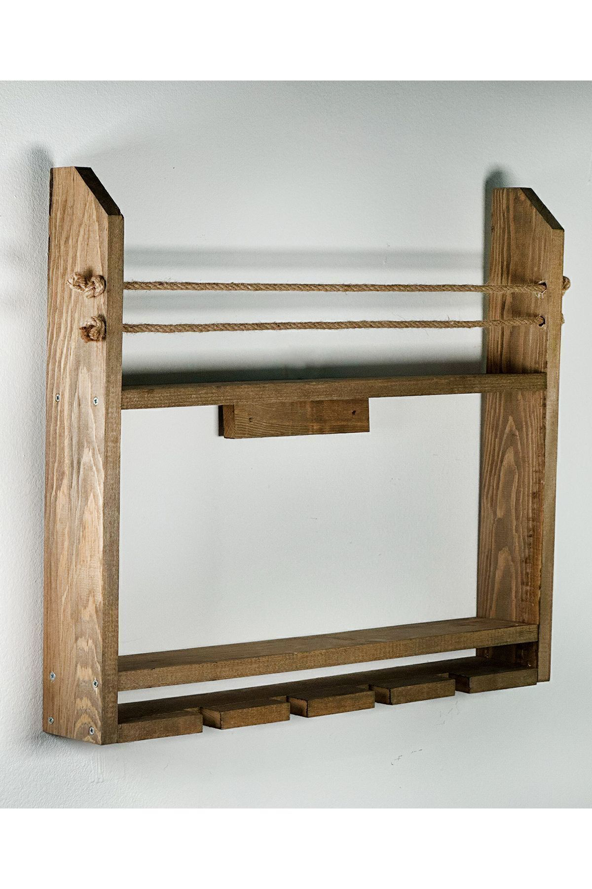 Odunhane Rustik Ahşap Şaraplık Halatlı İçki Barı Standı