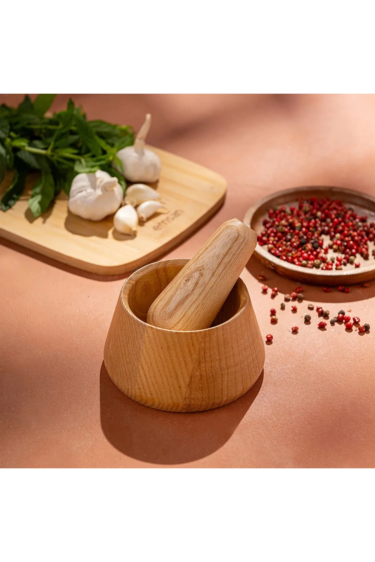 Rustik Bambu Düz Havan