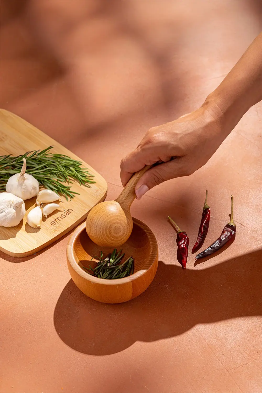 Rustik Bambu Havan Yuvarlak