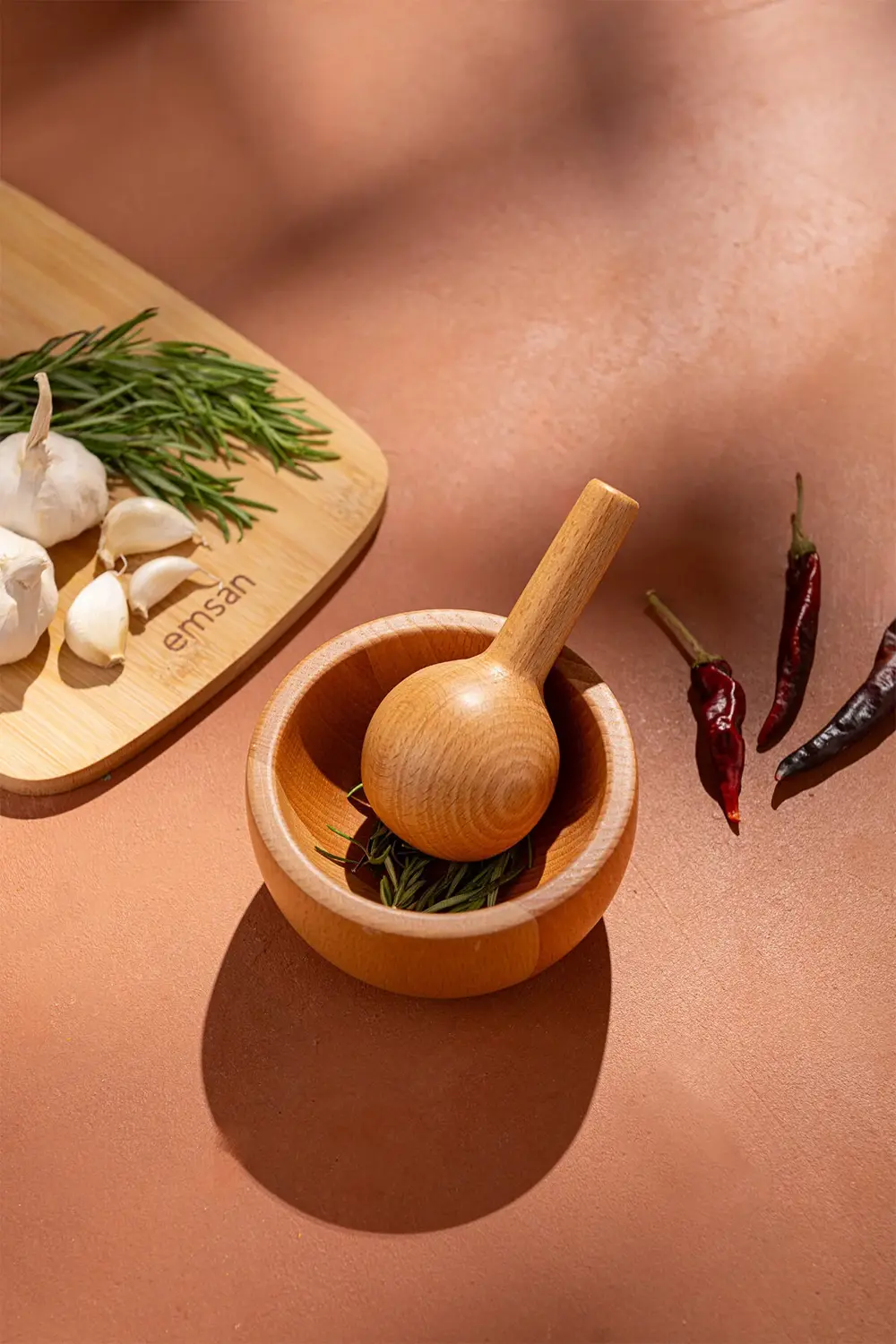 Rustik Bambu Havan Yuvarlak