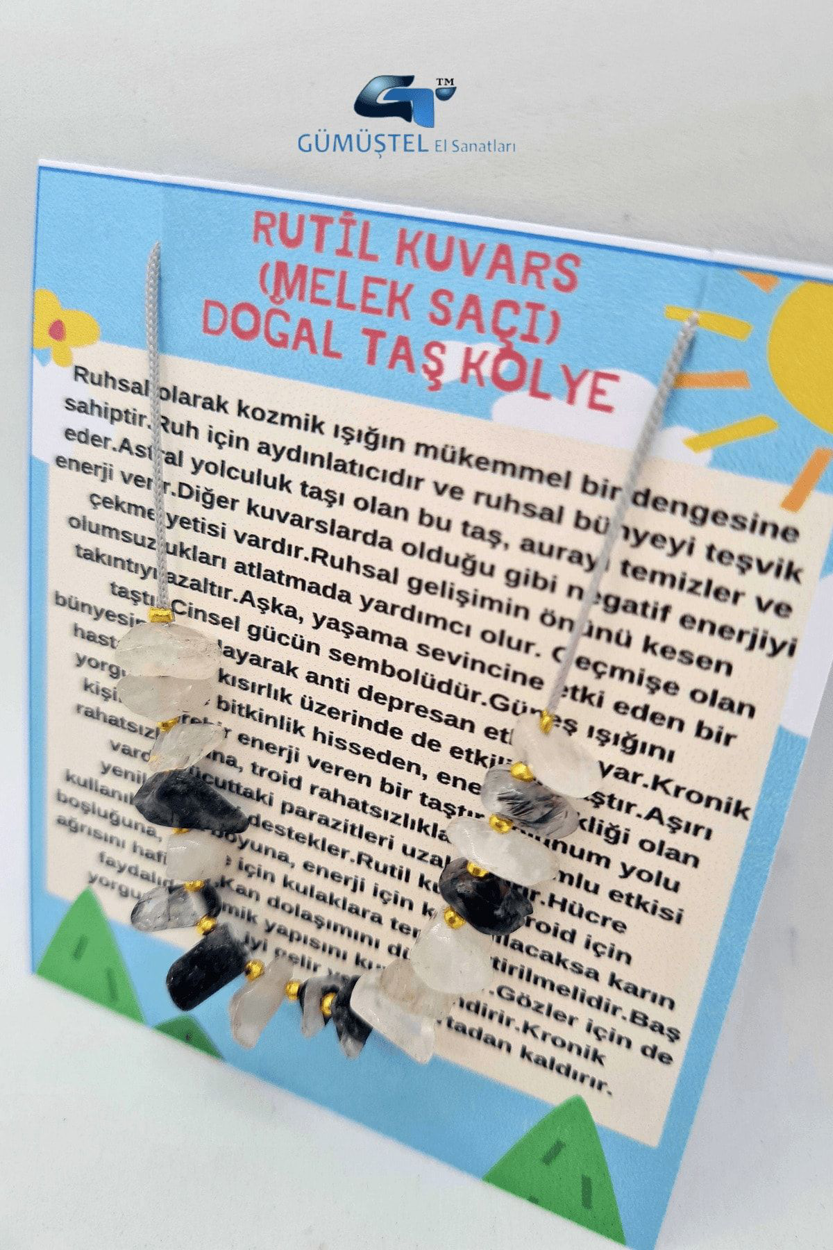 Rutil Kuvars Melek Saçı Taşı Tasarım Kolye Ayarlanabilir Orijinal