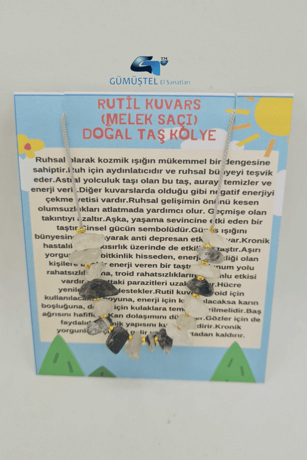 Rutil Kuvars Melek Saçı Taşı Tasarım Kolye Ayarlanabilir Orijinal