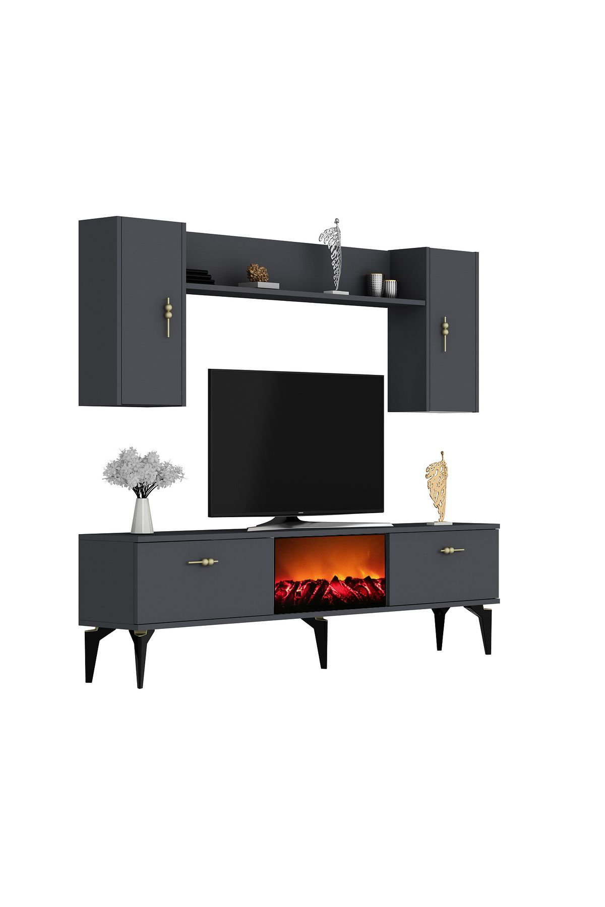 Cantek Dizayn Rüya Şömineli Tv Ünitesi Takimi Beyaz-Beyaz