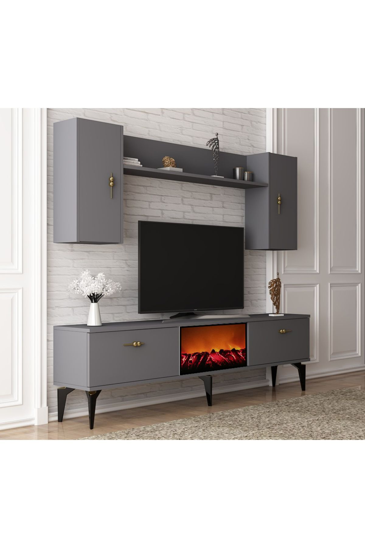 Cantek Dizayn Rüya Şömineli Tv Ünitesi Takimi Beyaz-Beyaz