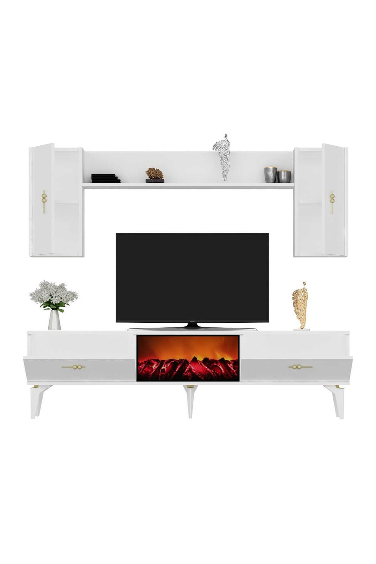 Cantek Dizayn Rüya Şömineli Tv Ünitesi Takimi Beyaz-Beyaz