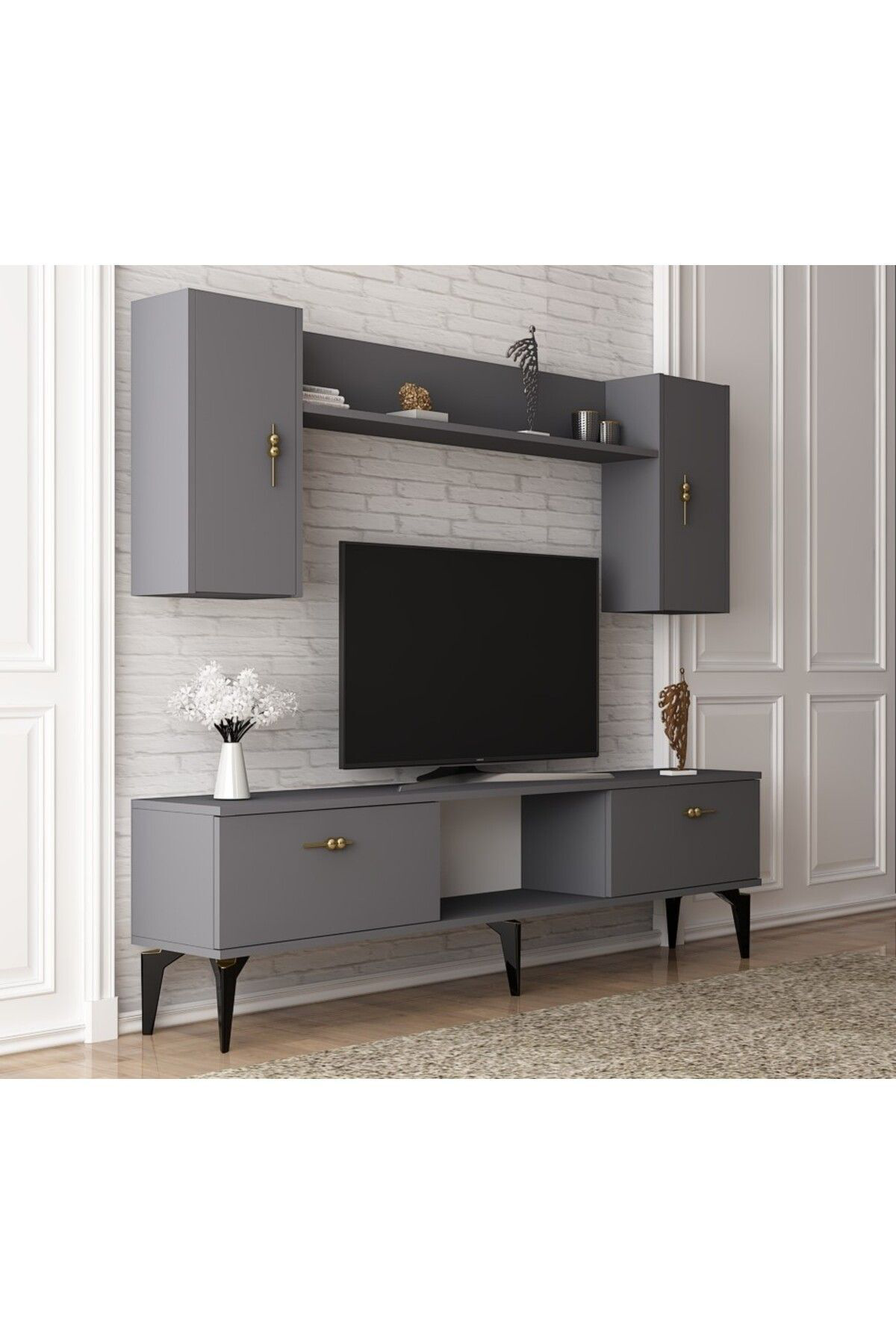 Cantek Dizayn Rüya Tv Ünitesi Takimi Antrasit-Antrasit