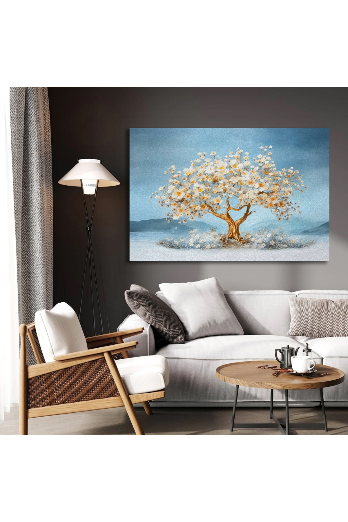 Korkmazkanvas Rüzgarda Güzel Söğüt Ağacı. Soyut İzlenimcilik. Kanvas Tablo