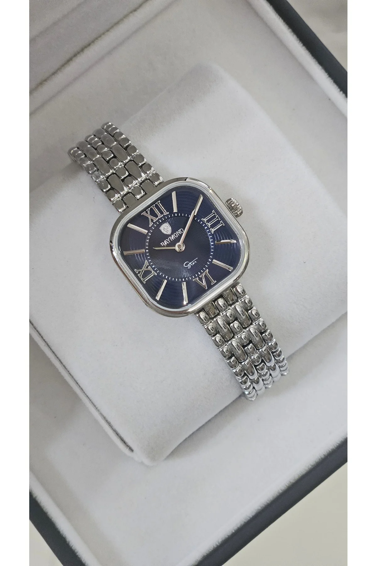RYM-211503 RETRO KARE ÇELİK KADIN KOL SAATİ - 2 YIL GARANTİ GÜMÜŞ-MAVİ