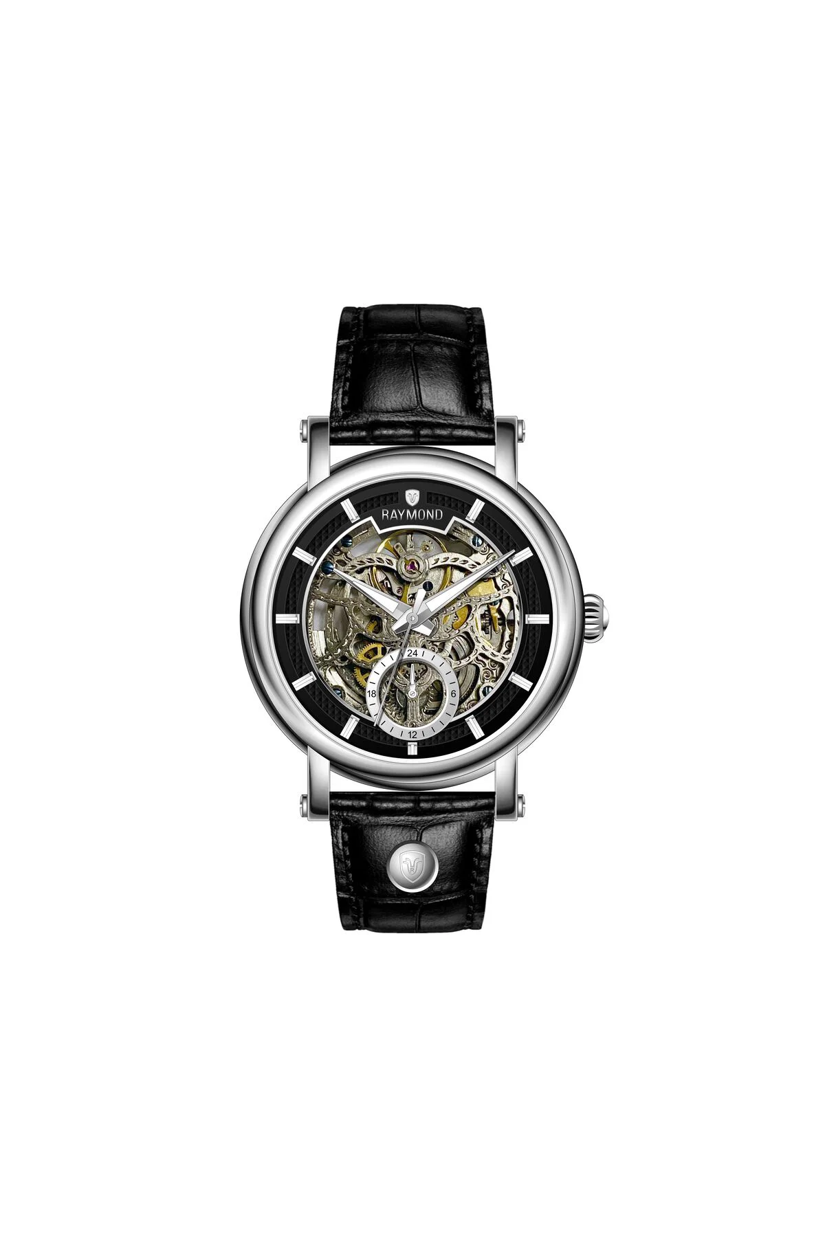 RYM-4853 OTOMATİK ERKEK İSKELET MODEL KOL SAATİ - ÇELİK KASA - DERİ KORDON - 2 YIL GARANTİ SS-BK