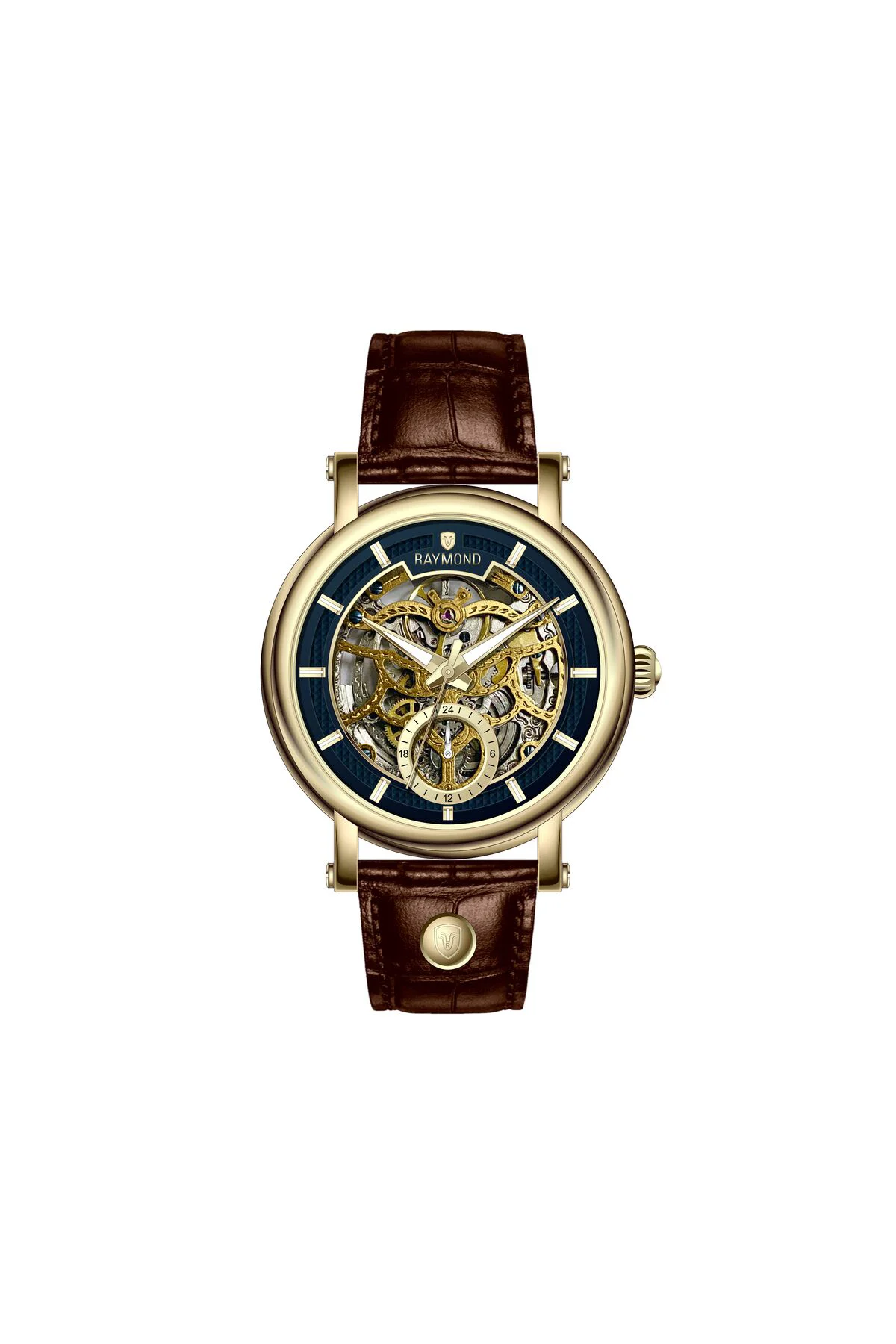 RYM-4853 OTOMATİK ERKEK İSKELET MODEL KOL SAATİ - ÇELİK KASA - DERİ KORDON - 2 YIL GARANTİ GOLD-BRW